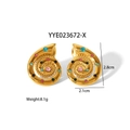Golden snail shell earrings with multi-colored crystals and size dimensions shown - Colorful Rhinestone Conch Style (YYE023672-X)