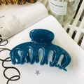 Detail of a large glossy dark blue flower hair claw clip on a minimalist white backdrop - Keel Style Claw / Approx 11cm / Azure Blue