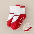 White baby floor socks with red Mary Jane shoe design and non-slip rubber dots - Non-slip Solid Color Shoe-socks / Red / 8 Months-2 Years XS (Foot Length 9-12cm)