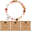 Bracciale di perle in agata naturale con ciondolo a cuore e carte per laurea - Pietra di Cocomero (Adventure Begins)