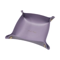 Purple leather desk organizer tray with gold snaps and Small Money embossed text - Purple
