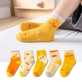 Set of 5 pairs of kids mid-calf cotton socks featuring cute yellow cartoon duck patterns - Little Yellow Duck Children's Socks / 3-5 Years (Feet length 13-15cm)