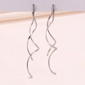 Elegant S925 silver long drop earrings with a double spiral geometric dangle design - Spiral Tassel / White Gold