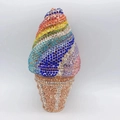 Detailed close-up of rainbow crystal rhinestones on an ice cream cone evening clutch bag - Rainbow