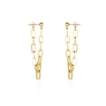 Elegant gold drop earrings with interlocking geometric square and oval chain links - Gold Square and Oval Link Alternate Style (E335-GO)