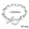 Silver stainless steel paperclip chain bracelet with a textured toggle clasp 220x9mm - Steel Color (KB157225-Z)
