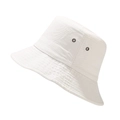 Detailed side view of white cotton bucket hat featuring vintage metal eyelets and stitching - M (56-58cm) / White