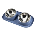 Double gamelle bleue pour animaux avec bols en acier inoxydable et base antidérapante - Bleu