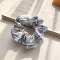Blue and white plaid bow hair scrunchie made of soft fabric for elegant girls - Starry Night Plaid