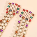 Luxurious multi-layer gold chain belt with colorful rhinestones and pearls for gala - 80cm / Colorful