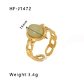18k gold plated stainless steel hollow chain ring with oval green stone and open design - Oval Grayish-blue Gemstone Hollow Chain Style (HF-J1472)