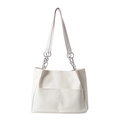 Grande borsa tote minimalista in pelle PU bianca con cuciture verticali per donne - Bianco