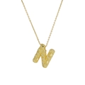 Textured gold balloon initial N pendant necklace with polished finish on thin chain - Necklace N