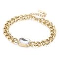 Bracelet cubain en titane plaqué or 18 carats avec grand cristal de verre rectangulaire - Style Cristal Blanc (KB158124-DX)