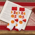 Calzini festivi in cotone bianco con accenti rossi e motivi di arance portafortuna - Senza Palla / Buona Fortuna