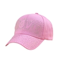 Pink cotton baseball cap for women with LOVE rhinestone embellishments on a white background - L(58-60cm) / Pink