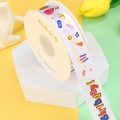 White Happy Birthday satin ribbon roll with colorful party patterns and balloon icons - Colorful Happy Birthday