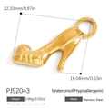 Golden high heel pendant in stainless steel with size specs and model PJ92043 details - PJ92043 (Gold Boots)