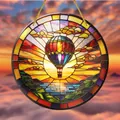 Bohemian acrylic disk variant featuring a hot air balloon sunset over mountain landscape - 15x15x0.2cm / Hot Air Balloon Sunset Pattern (7)