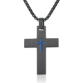 Collier minimaliste en acier inoxydable noir avec pendentif double croix bleue - Avec Chaîne (3,0 * 550 mm) / Noir et Bleu