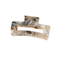 Detail of a large rectangular hair claw clip with a premium marble texture finish - Square Brown