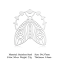 Silver stainless steel moth pendant with moon phase arch design measuring 34x37mm - Moon Moth-Silver (LA925)