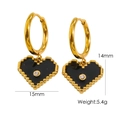 14K gold plated hoop earrings with black enamel heart charm and tiny crystal center - Black
