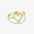 Elegant s925 silver ring in golden finish featuring hollow heart shape with sparkling zircons - Ring (Size 6) / 18K Gold