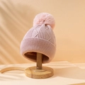 Bonnet en tricot rose avec pompon et protection d'oreilles, doublure polaire chaude - M(56-58cm) / Rose
