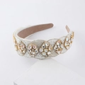 Baroque style white beaded headband with sparkling crystals for luxury party hairstyles - White