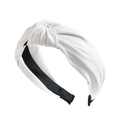 White fabric knotted headband with bow detail and retro square scarf style finish - Metallic White Style (FK-B381 White)