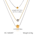 Vue détaillée du collier double en acier inoxydable avec dimensions et poids précis - Style Pendentif Perle Ronde Double Couche Or et Argent (HC-N40497)