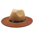 Two-tone wool felt jazz fedora with star rivets and wide brim in khaki and red - M (56-58cm) / Caramel