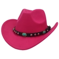 Detail of rose red wool felt cowboy hat with turquoise and silver rivet band decor - M(56-58cm) / Rose Red