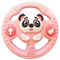 Pink steering wheel baby teether featuring a cute panda face and textured silicone surface - Bear Steering Wheel Panda Teether / Pink