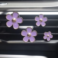 Set of four purple enamel daisy car air vent clips with gold trim for interior decor - 4pcs Set + Fragrance Tablet / Purple