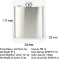 Compact 6oz brushed stainless steel hip flask with 111mm height and plastic screw cap - 6oz Silver Plastic Cap (170ml)