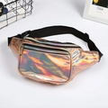 Holographic laser waist bag with colorful PU leather finish and adjustable strap - Rose Gold