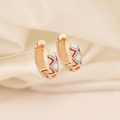 Golden hoop earrings with colorful diamond-pattern enamel inlay on white fabric - Red Blue White Geometric Rhombus(4#)