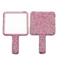 Specchio a mano a forma di cuore rosa interamente ricoperto di strass scintillanti - Rotondo / Rosso