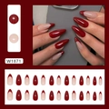 French deep red and nude almond press-on nails with 24 pieces in vintage style - Retro Burgundy French Style (W1871)
