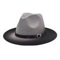 Gradient grey and black wool fedora hat with black faux leather belt buckle accent - M (56-58cm) / Light Gray + Black