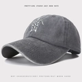 Casquette de baseball gris foncé en coton délavé avec broderie de tortue vintage - Réglable / Gris (Tortue)