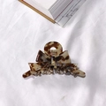 French tortoise shell acetate bow hair claw clip with vintage brown amber pattern - Dark Coffee Floral