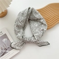 White cotton linen scarf with black plant print, pre-knotted and black lace edge - Leaf Vein Green