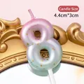 Number 8 birthday candle with pink-blue pearlescent gradient and gold glitter details - Number Candle Pink-Lake Blue Gradient-8