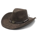 Vintage brown leather western cowboy hat with a bronze rudder pendant and braided strap - M (56-58cm) / Brown