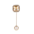 Elegant gold-tone lapel pin with champagne square crystal and white pearl accent - Gold Champagne