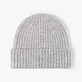 Unisex medium grey ribbed knit wool beanie with a classic thick cuffed design - Light Gray
