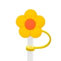 Yellow flower silicone straw cover cap with orange center and anti-dust attachment ring - 1704-64 Bright Yellow Five-petal Flower